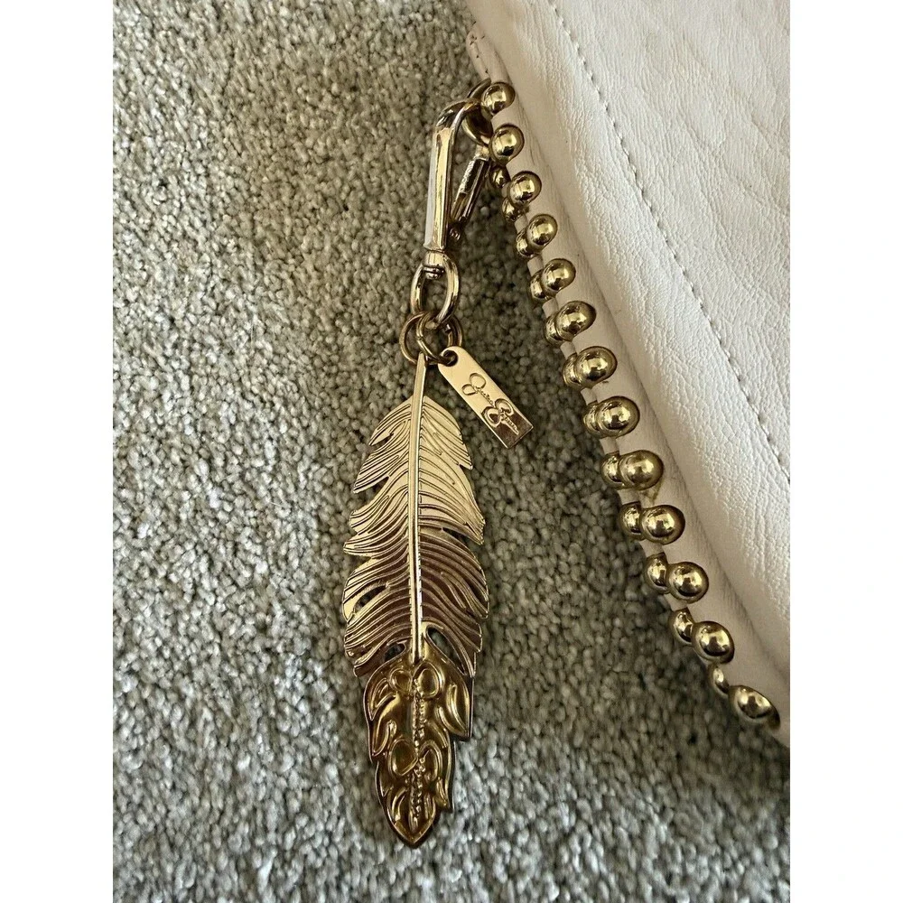 Jessica Simpson  Crossbody Bag  Ivory Gold Purse Detachable Strap Feather Summer